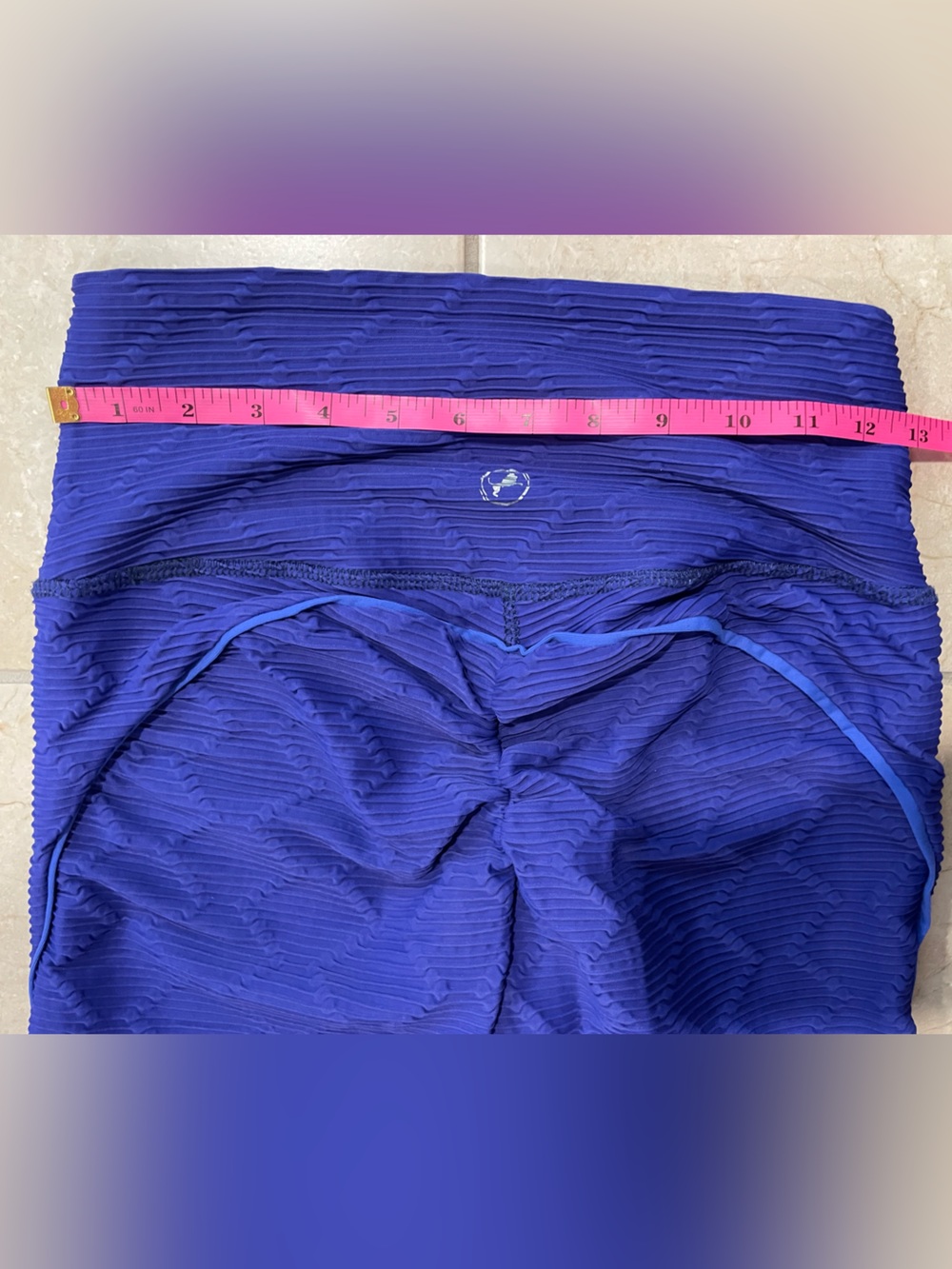 Abs2B Push Up Leggings w/ Diamond Shape Texture, Electric Blue with Scrunch Butt - Picture 6 of 12